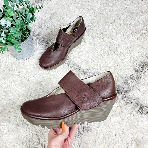 Fly London Shoes - Fly London Yasi Mary Jane brown leather wedge shoes
